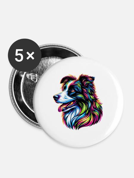 Border Collie Hund - Buttons groß 56 mm (5er Pack) - Weiß