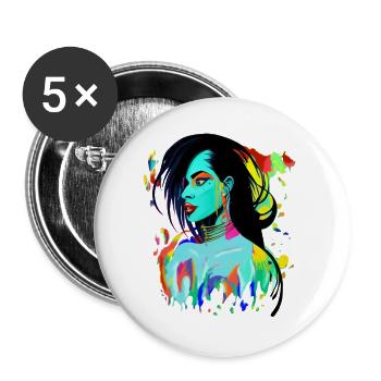 Neon Porträt Farbexplosion - Buttons groß 56 mm (5er Pack) - Weiß - Vorne