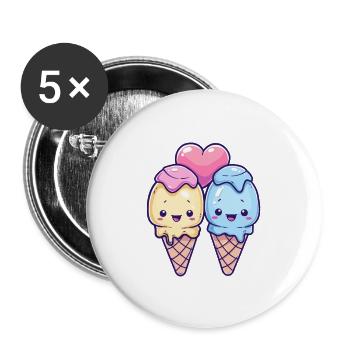 Ice Cream Couple Love Heart Valentine's Day - Buttons large 2.2''/56 mm (5-pack) - white - Front