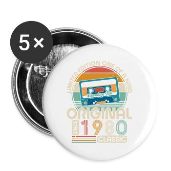 Originale 1980er Jahrgang Vintage Retro - Buttons groß 56 mm (5er Pack) - Weiß - Vorne