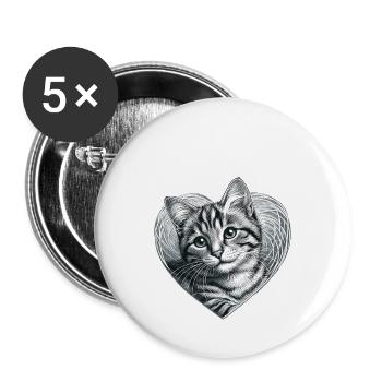 Cat Cat Mom Mother's Day Paw Cat Love Heart - Buttons large 2.2''/56 mm (5-pack) - white - Front