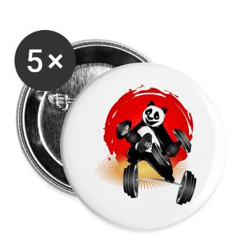 Bodybuilder Panda Bär mit Hanteln beim Training - Buttons groß 56 mm (5er Pack) - Weiß - Vorne