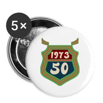 1973 né 50 ans - Lot de 5 grands badges (56 mm) - blanc - Devant