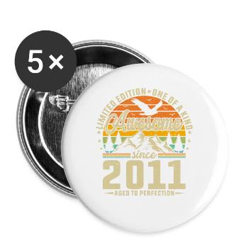 Millésime 2011 : Idée cadeau d’anniversaire légendaire - Lot de 5 grands badges (56 mm) - blanc - Devant