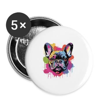 Französische Bulldogge Hund Kopf Porträt - Buttons groß 56 mm (5er Pack) - Weiß - Vorne