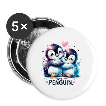 You are my Pinguin Zwei Süße kuschelnde Pinguine - Buttons groß 56 mm (5er Pack) - Weiß - Vorne