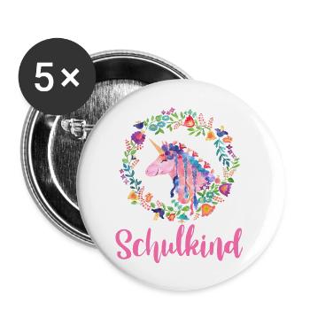 Licorne Fleurs Coloré Écolier - Lot de 5 grands badges (56 mm) - blanc - Devant