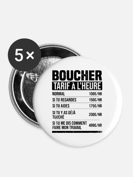 Metzger Stundensatz Humor Geschenkidee - Buttons groß 56 mm (5er Pack) - Weiß