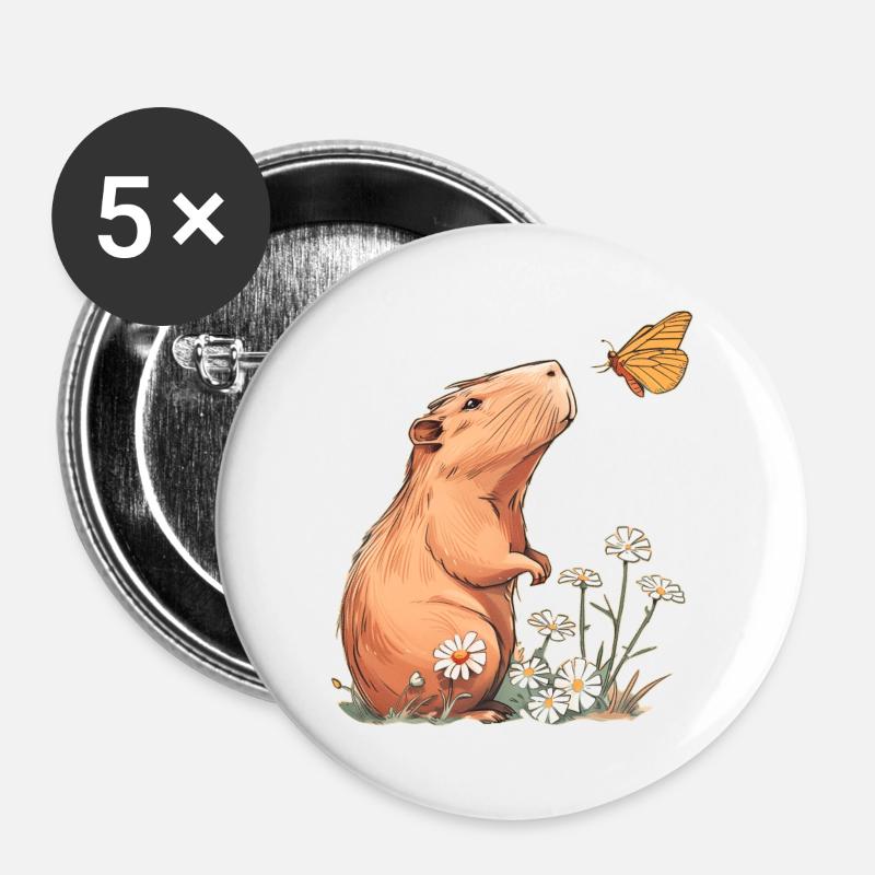 Capybara Schmetterling - Buttons groß 56 mm (5er Pack) - Weiß