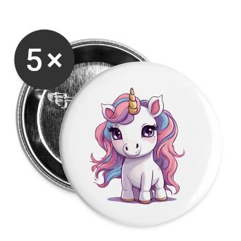 Bezauberndes, kleines Einhorn - Buttons groß 56 mm (5er Pack) - Weiß - Vorne