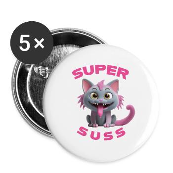 Super cute cat monster with long tongue - Buttons large 2.2''/56 mm (5-pack) - white - Front