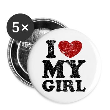 "I Love my Girl" vintage dark - Buttons groß 56 mm (5er Pack) - Weiß - Vorne