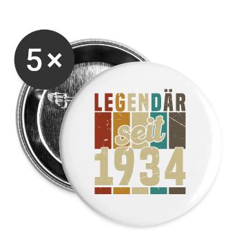 Legende seit 1934 Geburtstagsgeschenk - Buttons groß 56 mm (5er Pack) - Weiß - Vorne