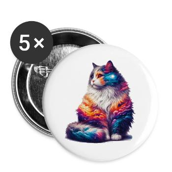 Katze - Buttons groß 56 mm (5er Pack) - Weiß - Vorne