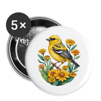 Gelber Fink - Buttons groß 56 mm (5er Pack) - Weiß - Vorne