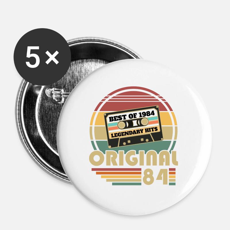 1984 Original Vintage Birthday Retro Gift - Buttons large 2.2''/56 mm (5-pack) - white