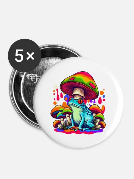 Festival Psytrance Psychedelic Pilz Frosch - Buttons groß 56 mm (5er Pack) - Weiß