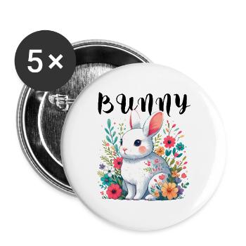 Lapin Lapin Lapin de Pâques Lapin de Pâques Printemps Enfant - Lot de 5 grands badges (56 mm) - blanc - Devant