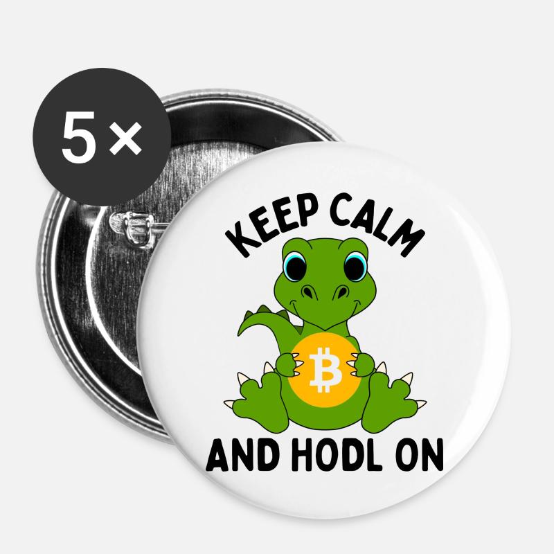 Bitcoin Crypto Kryptowährungen Geschenkidee - Buttons groß 56 mm (5er Pack) - Weiß