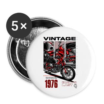 Vintage Motorrad Biker Motorrad Geburtstag 1976 - Buttons groß 56 mm (5er Pack) - Weiß - Vorne