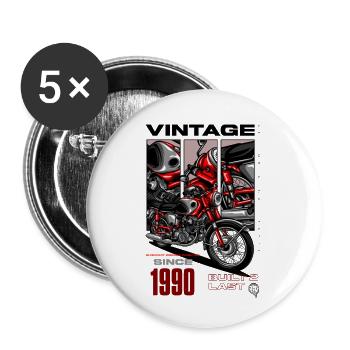 Moto Vintage Motards Motard Anniversaire 1990 - Lot de 5 grands badges (56 mm) - blanc - Devant