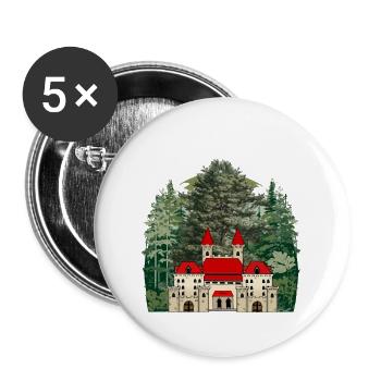 Mittelalter Burg Schloss Festung König Ritter - Buttons groß 56 mm (5er Pack) - Weiß - Vorne