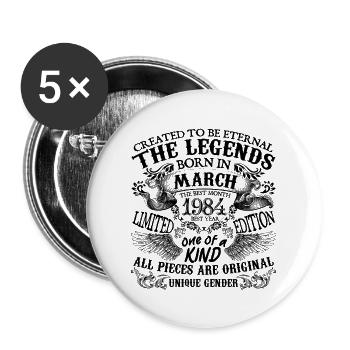Birthday 1984 March 1984 born in March 1984 - Buttons large 2.2''/56 mm (5-pack) - white - Front
