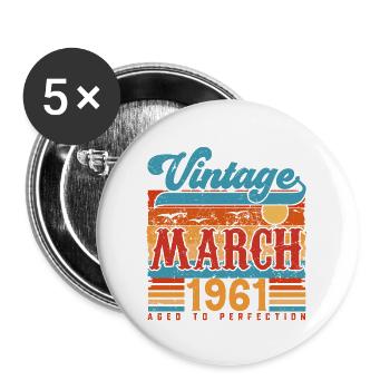 Mars 1961, Cadeau Anniversaire Vintage Mars 1961. - Lot de 5 grands badges (56 mm) - blanc - Devant