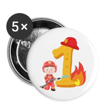 First Birthday Fire Brigade Fire Extinguishing for the 1st - Buttons large 2.2''/56 mm (5-pack) - white - Front