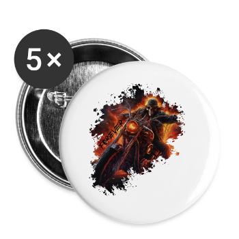Flaming skull on motorcycle biker - Buttons large 2.2''/56 mm (5-pack) - white - Front