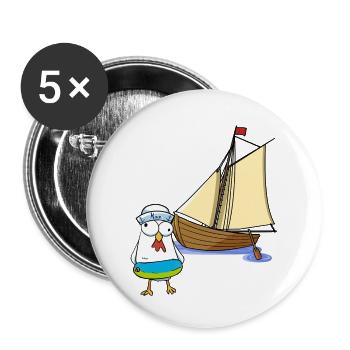 poulets, marins, bateau, mer, lac, voilier, ahoy, enfant - Lot de 5 grands badges (56 mm) - blanc - Devant