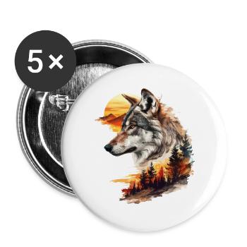 Loup Tête de loup Nature sauvage Aventure Forêt Soleil - Lot de 5 grands badges (56 mm) - blanc - Devant