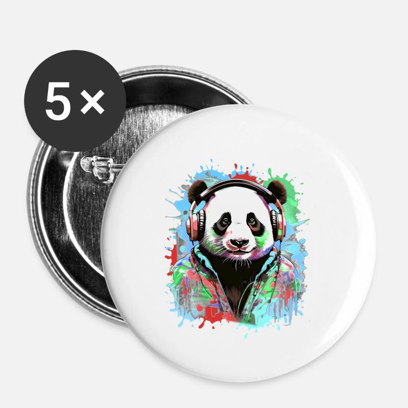 Panda, Kopfhörer,panda mit kopfhörer, illustration - Buttons groß 56 mm (5er Pack) - Weiß
