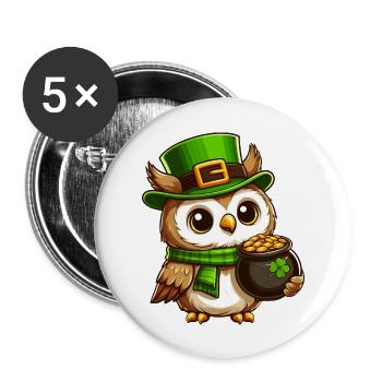 Goldene Eule St. Patricks Day - Buttons groß 56 mm (5er Pack) - Weiß - Vorne