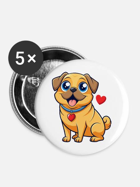 Liebevolle Puggle Digitale Kunst - Buttons groß 56 mm (5er Pack) - Weiß