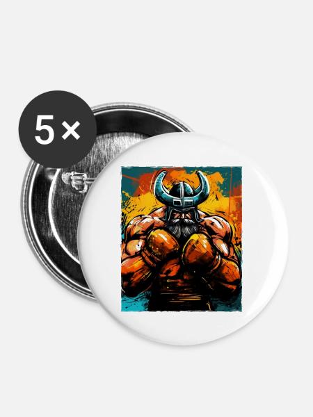 Wikinger Boxer Kämpfer Odin - Buttons groß 56 mm (5er Pack) - Weiß