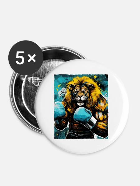Löwe Boxer Kämpfer - Buttons groß 56 mm (5er Pack) - Weiß