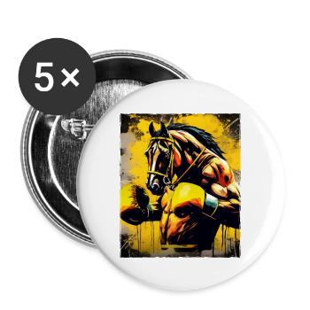 Pferd Boxer Kämpfer - Buttons groß 56 mm (5er Pack) - Weiß - Vorne