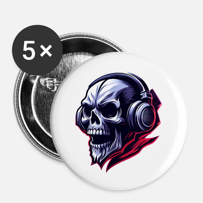 Skull Illustration - Buttons large 2.2''/56 mm (5-pack) - white
