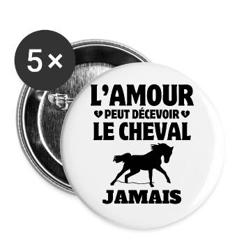 cheval, fan de cheval, cavalier - Lot de 5 grands badges (56 mm) - blanc - Devant