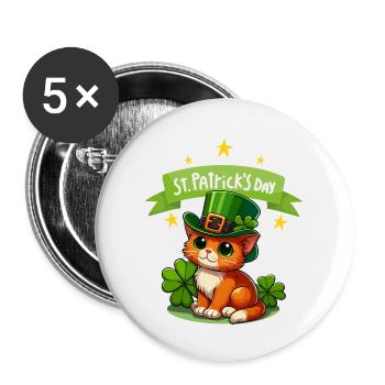 Chat de la Saint-Patrick Shamrock chanceux mignon - Lot de 5 grands badges (56 mm) - blanc - Devant