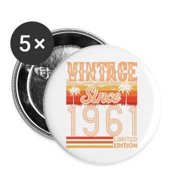 anniversaire 1961. Vintage né en 1961 anniversaire - Lot de 5 grands badges (56 mm) - blanc - Devant