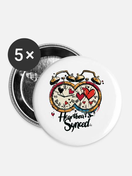 Synchronisierte Heartbeats - Buttons groß 56 mm (5er Pack) - Weiß