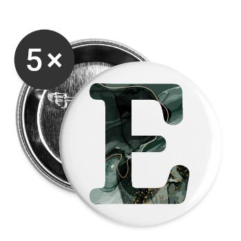 Lettre e marbré vert - Lot de 5 grands badges (56 mm) - blanc - Devant