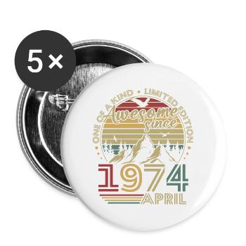 Vintage Avril 1974 Rétro Cadeau Anniversaire - Lot de 5 grands badges (56 mm) - blanc - Devant
