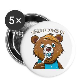 BÄR ZÄHNE PUTZEN - Buttons groß 56 mm (5er Pack) - Weiß - Vorne