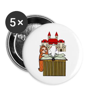 Faultier Schlafmütze Mürchen Stunde Guten Nacht - Buttons groß 56 mm (5er Pack) - Weiß - Vorne