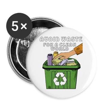 MÜLLTONNE AVOID WASTE FOR A CLEAN WORLD - Buttons groß 56 mm (5er Pack) - Weiß - Vorne