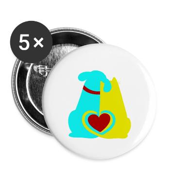 Hund Katze Herz Valentin Liebe Haustiere Ukraine - Buttons groß 56 mm (5er Pack) - Weiß - Vorne