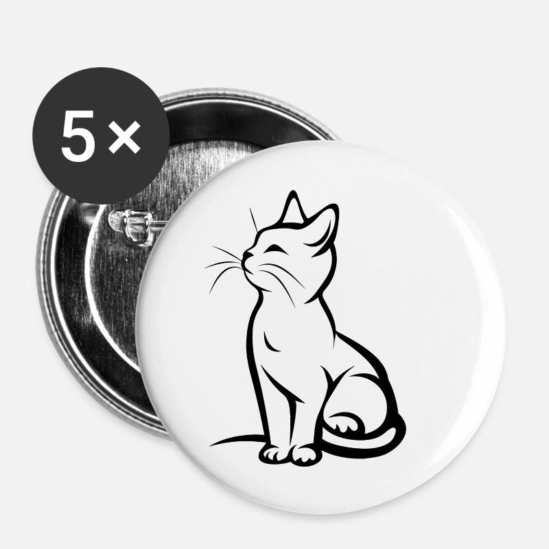 Katze, Katzenmotiv, Katzengesicht - Buttons groß 56 mm (5er Pack) - Weiß